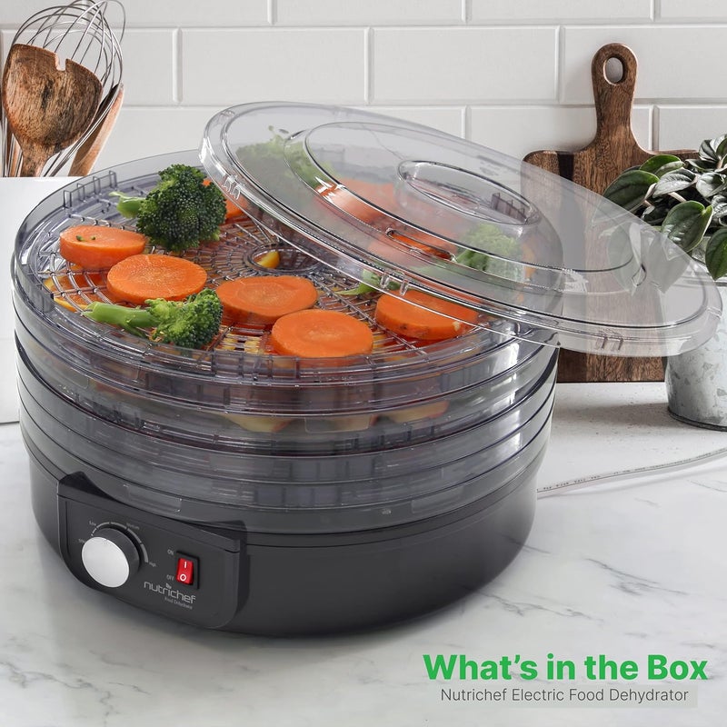 NutriChef Electric Countertop Food Dehydrator - Professional Multi-Tier Food Preserver - Dehydrates Fish, Meats, Mushrooms, Fruits & Vegetables - 5 Easy to Clean Stackable Trays., One Size, Black - Image 2